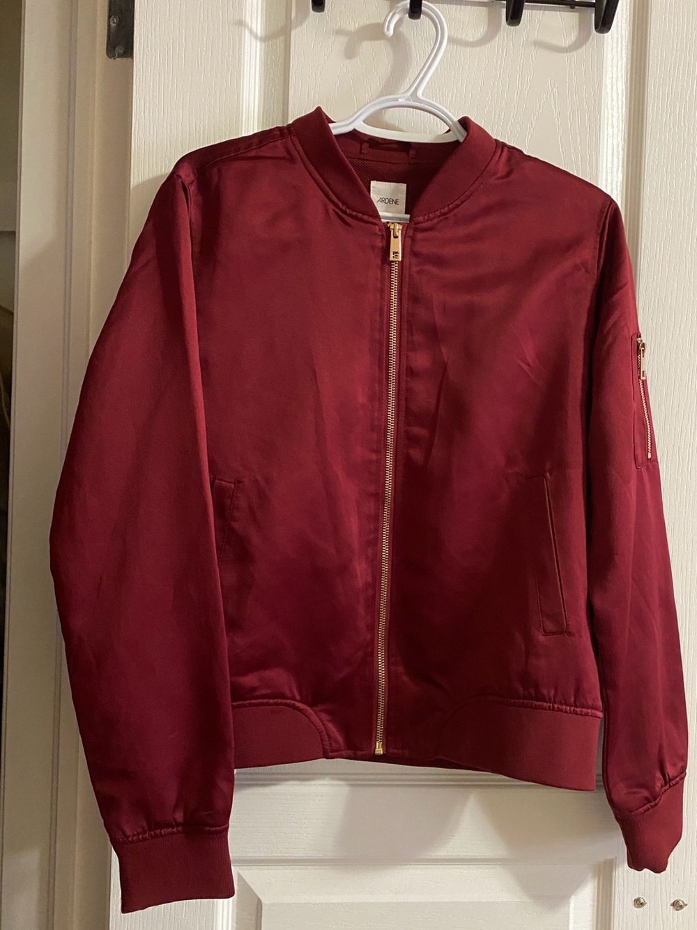 Ardene Burgundy Bomber Jacket with Gold Zipper